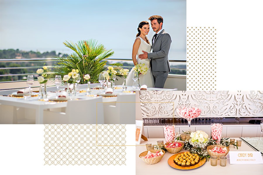 A couple on the balcony of the hotel overlooking the stunning view