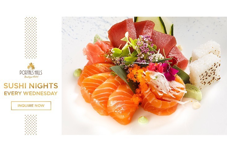 Póster de una cena de sushi en el hotel Portals Hills de Mallorca