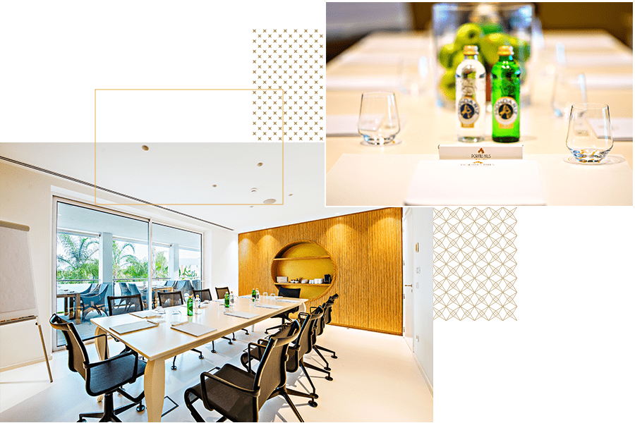 Dos fotos de la sala de conferencia en el Portals Hills en Mallorca